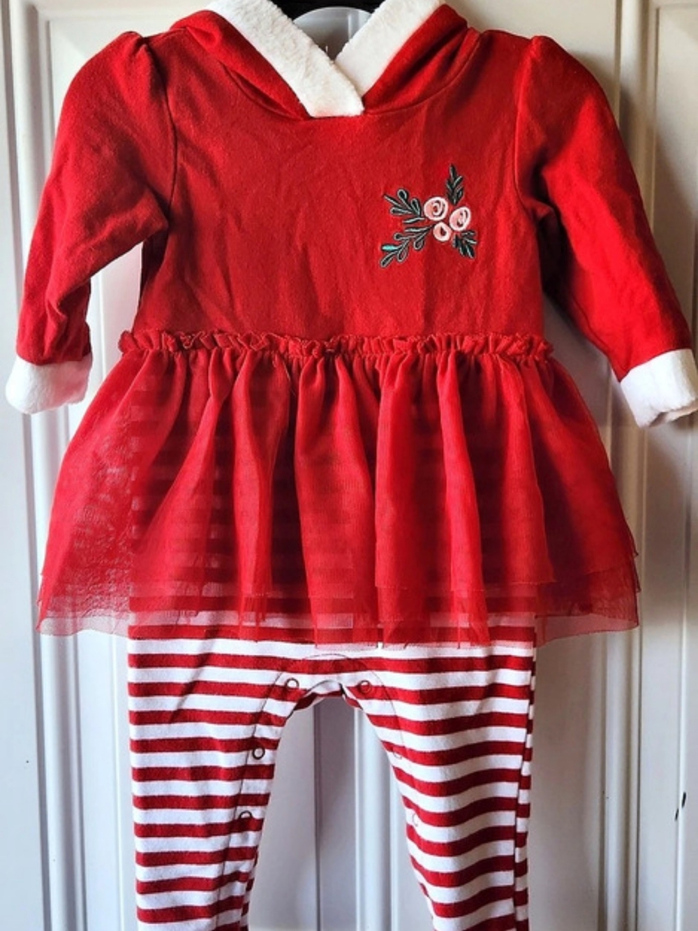 Cat & Jack Baby 3-6M Red & White Holiday Hooded Romper